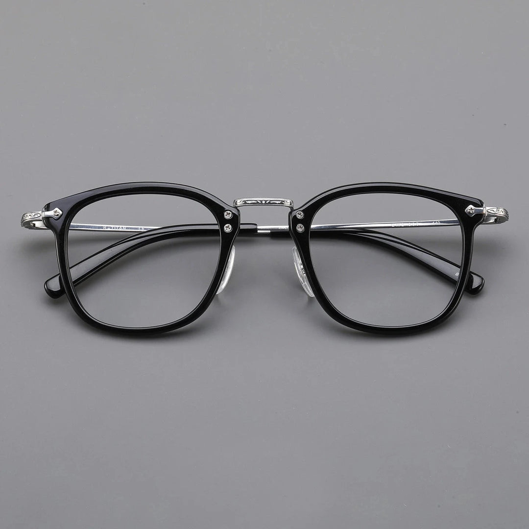 Blackmask Unisex Full Rim Square Titanium Acetate Eyeglasses BM-B806 - Black-Silver