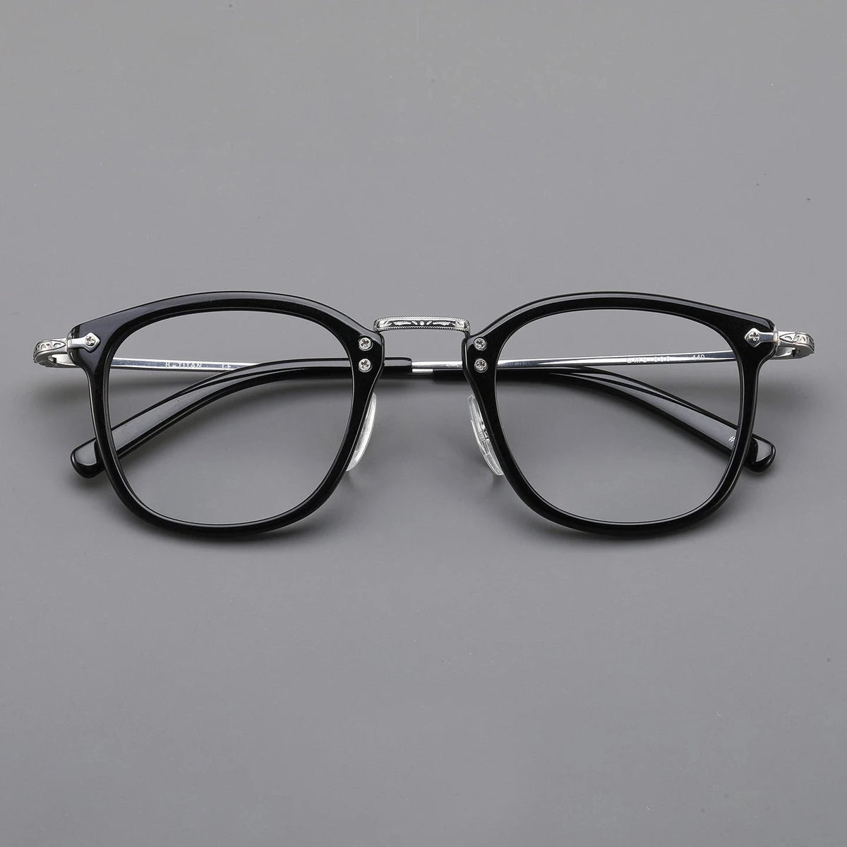 Blackmask Unisex Full Rim Square Titanium Acetate Eyeglasses BM-B806 - Black-Silver