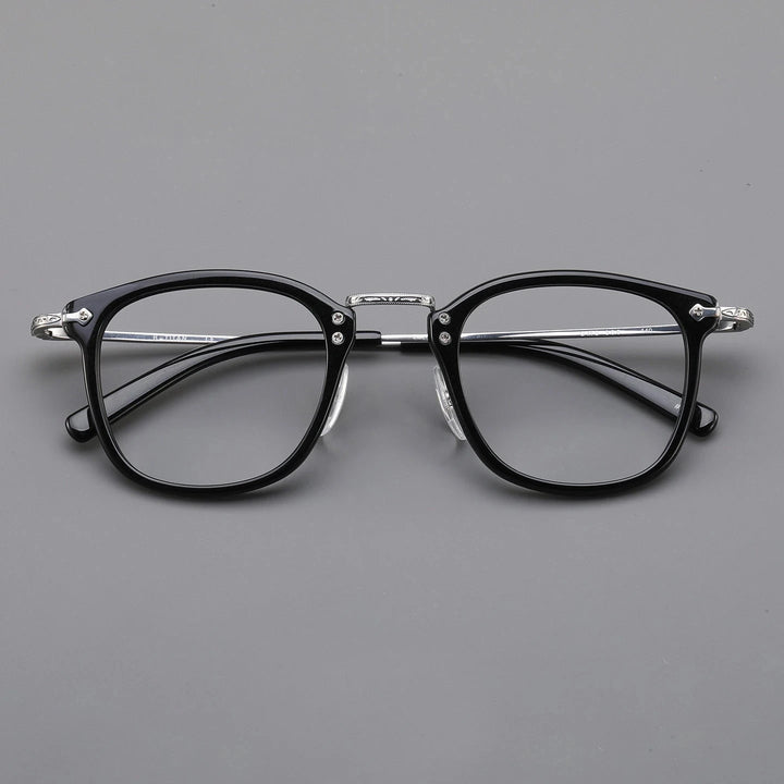 Blackmask Unisex Full Rim Square Titanium Acetate Eyeglasses BM-B806 - Black-Silver