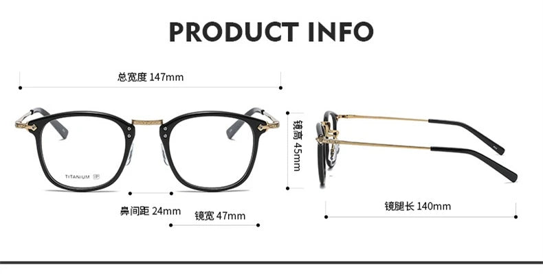 Blackmask Unisex Full Rim Square Titanium Acetate Eyeglasses BM-B806 - Official Size Chart and Dimensions