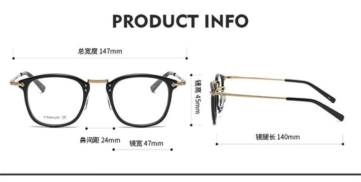 Blackmask Unisex Full Rim Square Titanium Acetate Eyeglasses BM-B806 - Official Size Chart and Dimensions