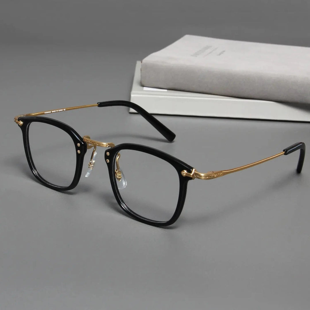 Blackmask Unisex Full Rim Square Titanium Acetate Eyeglasses BM-B806S - Black-Gold