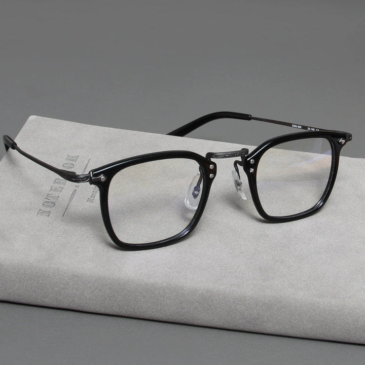 Blackmask Unisex Full Rim Square Titanium Acetate Eyeglasses BM-B806S - Black-Gray
