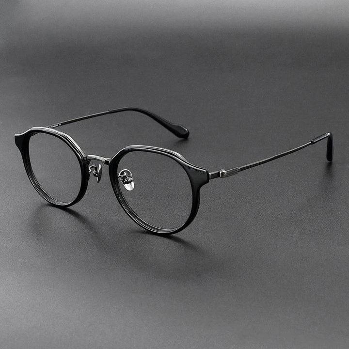 Blackmask Unisex Full Rim Round Titanium Acetate Eyeglasses BM-G636 - Black-Gray
