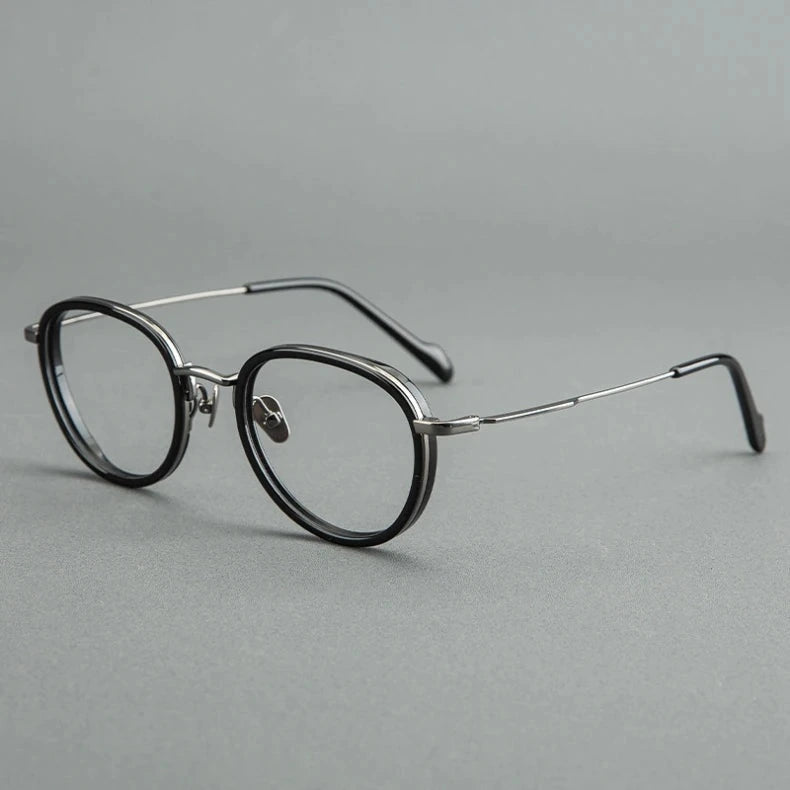 Blackmask Unisex Full Rim Round Titanium Acetate Eyeglasses BM-GH0084 - Black-Gray