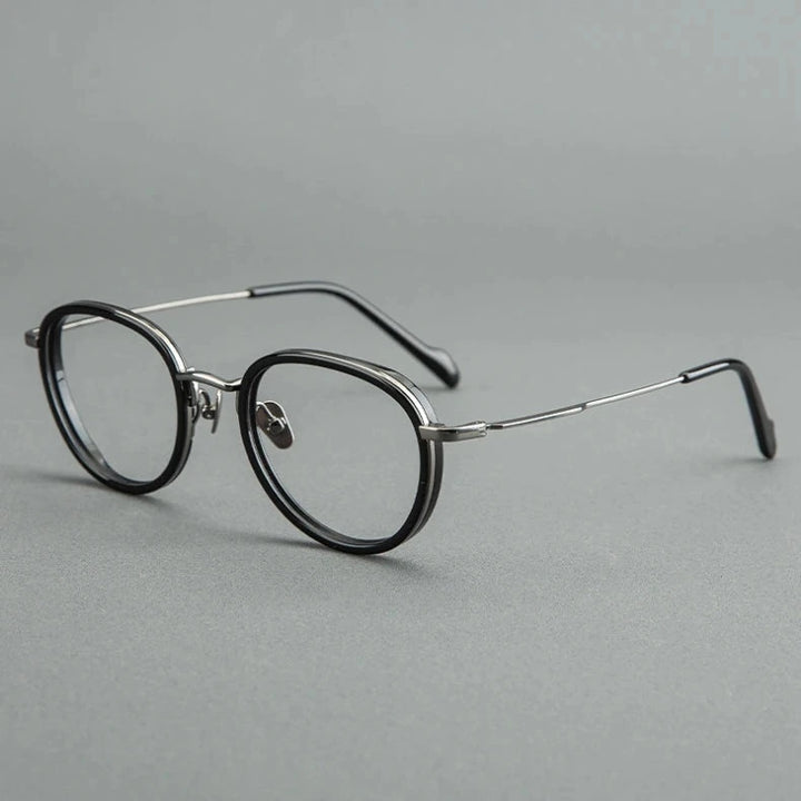 Blackmask Unisex Full Rim Round Titanium Acetate Eyeglasses BM-GH0084 - Black-Gray
