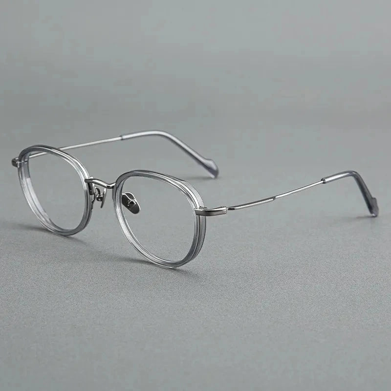 Blackmask Unisex Full Rim Round Titanium Acetate Eyeglasses BM-GH0084 - Gray-Gray