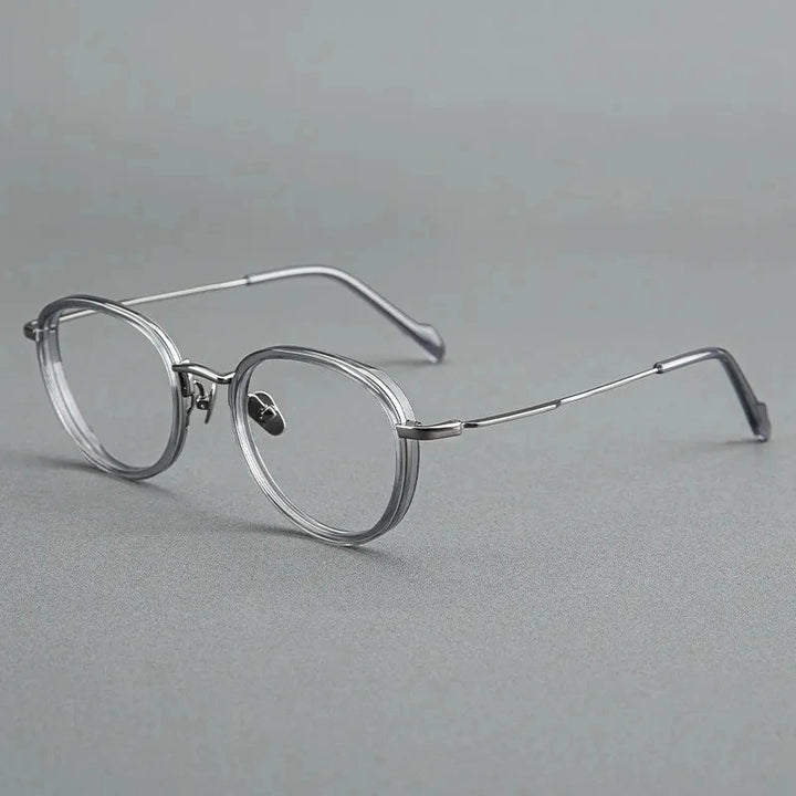 Blackmask Unisex Full Rim Round Titanium Acetate Eyeglasses BM-GH0084 - Gray-Gray