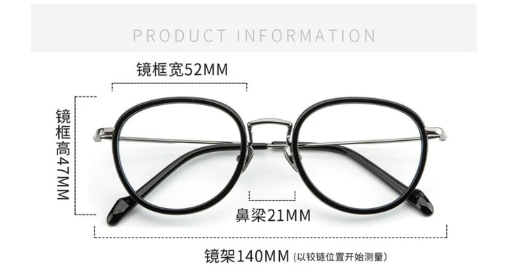Blackmask Unisex Full Rim Round Titanium Acetate Eyeglasses BM-GH0084 - Official Size Chart and Dimensions