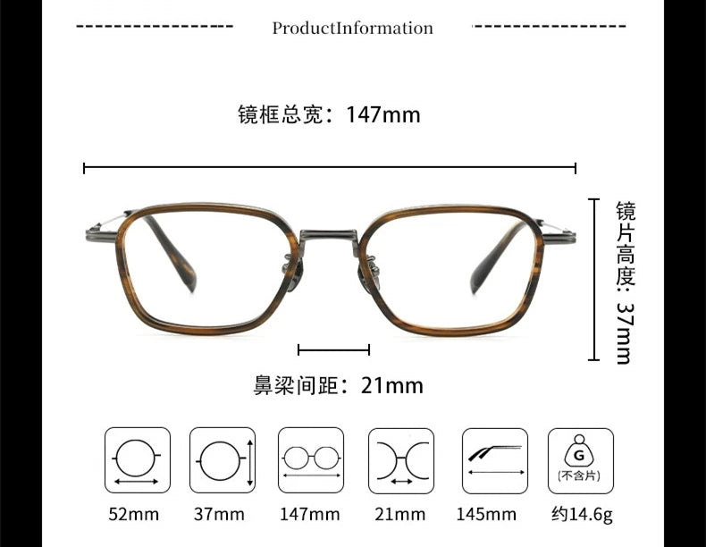 Blackmask Unisex Full Rim Square Titanium Acetate Eyeglasses BM-K22 - Official Size Chart and Dimensions
