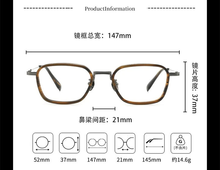 Blackmask Unisex Full Rim Square Titanium Acetate Eyeglasses BM-K22 - Official Size Chart and Dimensions