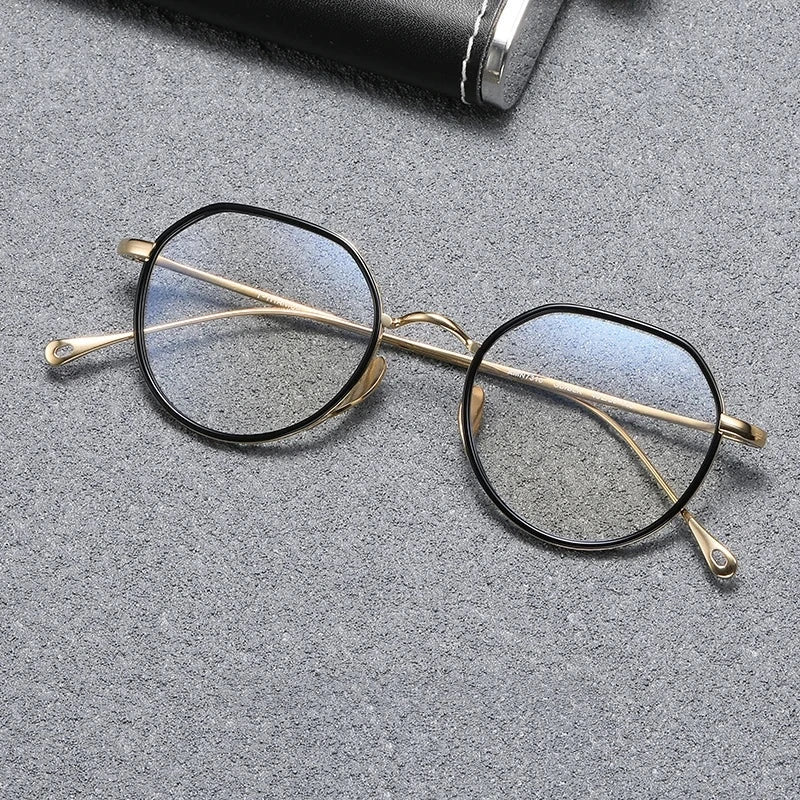 Blackmask Unisex Full Rim Round Pure Titanium Eyeglasses BM-KM7310 - Black-Gold