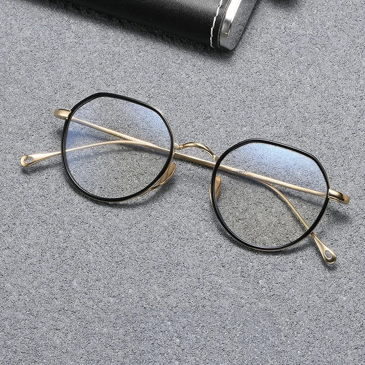 Blackmask Unisex Full Rim Round Pure Titanium Eyeglasses BM-KM7310 - Black-Gold