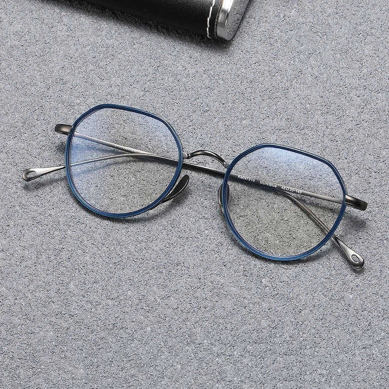 Blackmask Unisex Full Rim Round Pure Titanium Eyeglasses BM-KM7310 - Blue-Gray