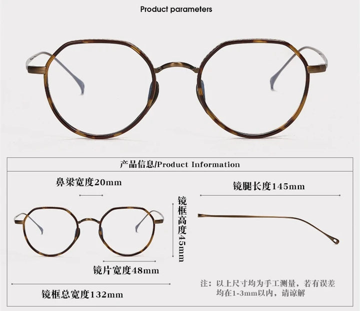 Blackmask Unisex Full Rim Round Pure Titanium Eyeglasses BM-KM7310 - Official Size Chart and Dimensions