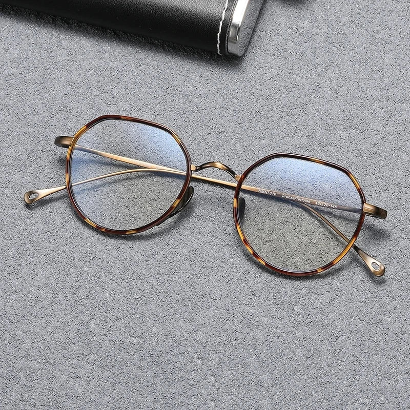 Blackmask Unisex Full Rim Round Pure Titanium Eyeglasses BM-KM7310 - Tortoise-Bronze