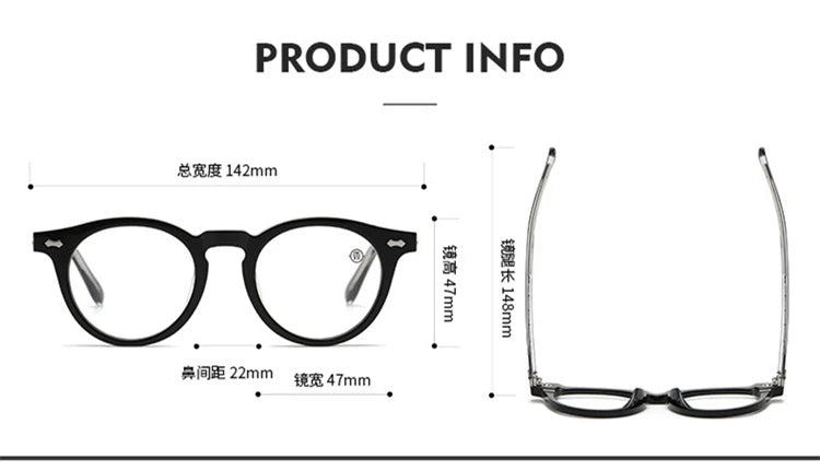 Blackmask Unisex Full Rim Round Acetate Eyeglasses BM-M505B - Official Size Chart and Dimensions