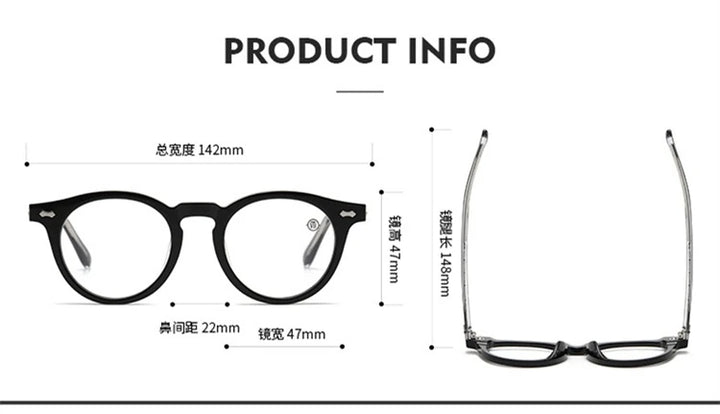 Blackmask Unisex Full Rim Round Acetate Eyeglasses BM-M505B - Official Size Chart and Dimensions