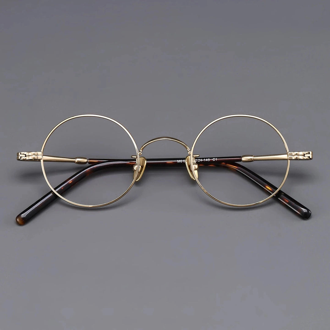 Blackmask Unisex Full Rim Round Pure Titanium Eyeglasses BM-M605 - Gold