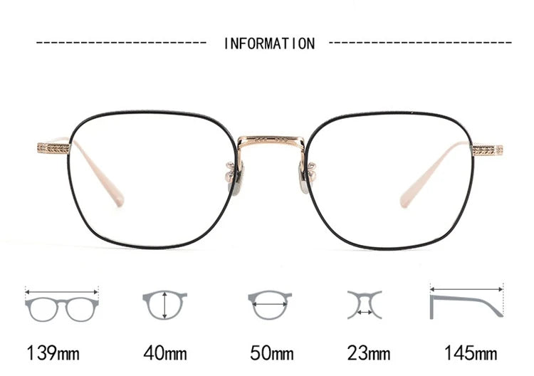 Blackmask Unisex Full Rim Square Pure Titanium Eyeglasses BM-N015 - Official Size Chart and Dimensions