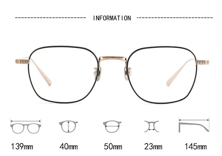 Blackmask Unisex Full Rim Square Pure Titanium Eyeglasses BM-N015 - Official Size Chart and Dimensions
