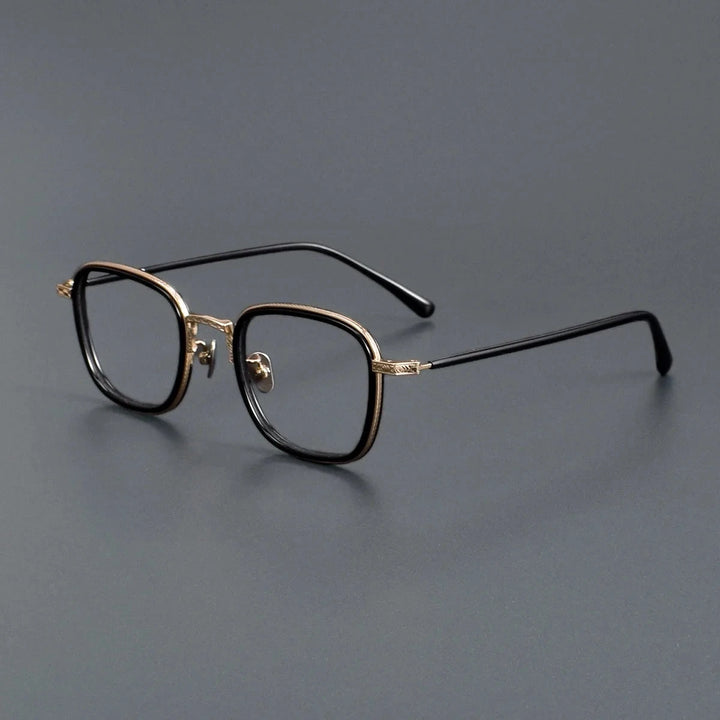 Blackmask Unisex Full Rim Square Titanium Acetate Eyeglasses BM-N043 - Black-Gold