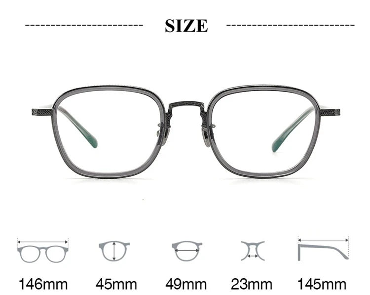 Blackmask Unisex Full Rim Square Titanium Acetate Eyeglasses BM-N043 - Official Size Chart and Dimensions