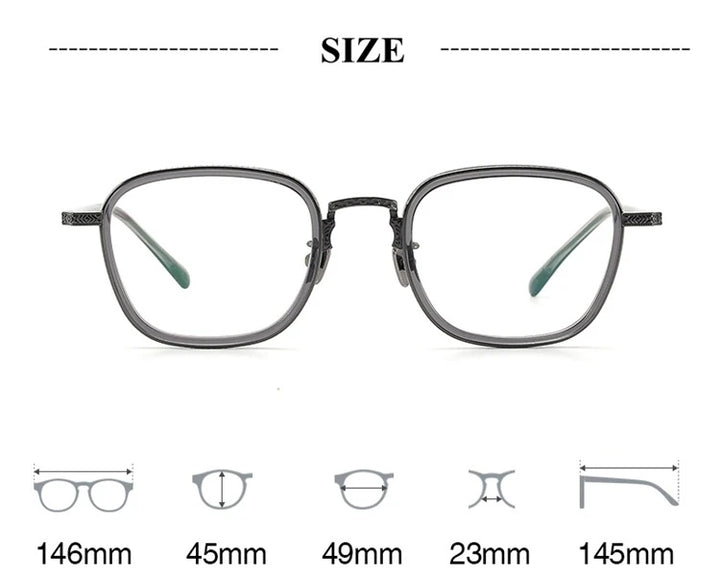 Blackmask Unisex Full Rim Square Titanium Acetate Eyeglasses BM-N043 - Official Size Chart and Dimensions