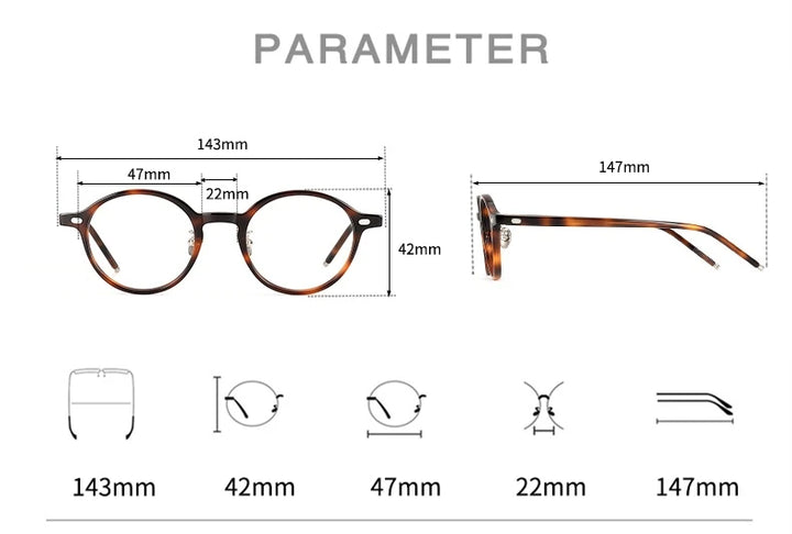 Blackmask Unisex Full Rim Round Acetate Eyeglasses BM-O5 - Official Size Chart and Dimensions