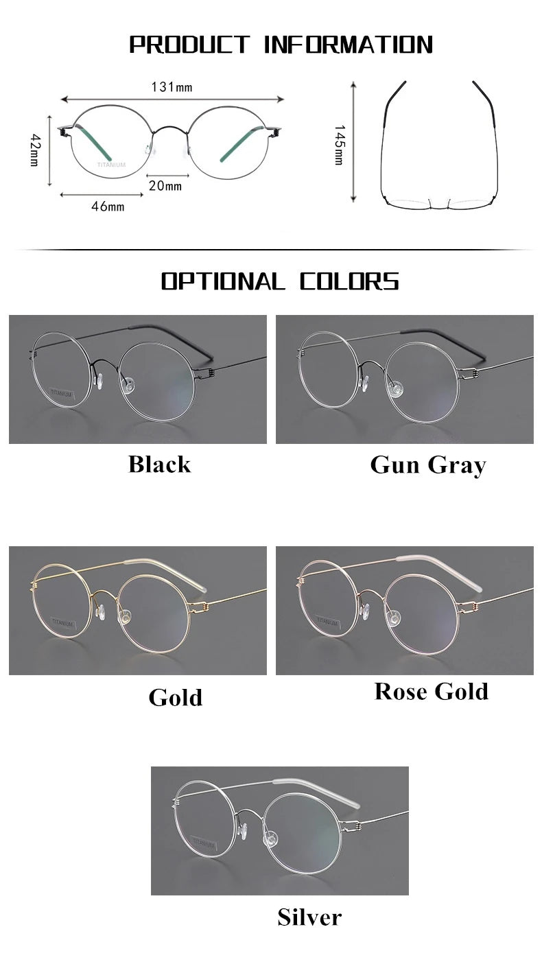 Blackmask Unisex Full Rim Round Pure Titanium Eyeglasses BM-P003 - Official Size Chart and Dimensions