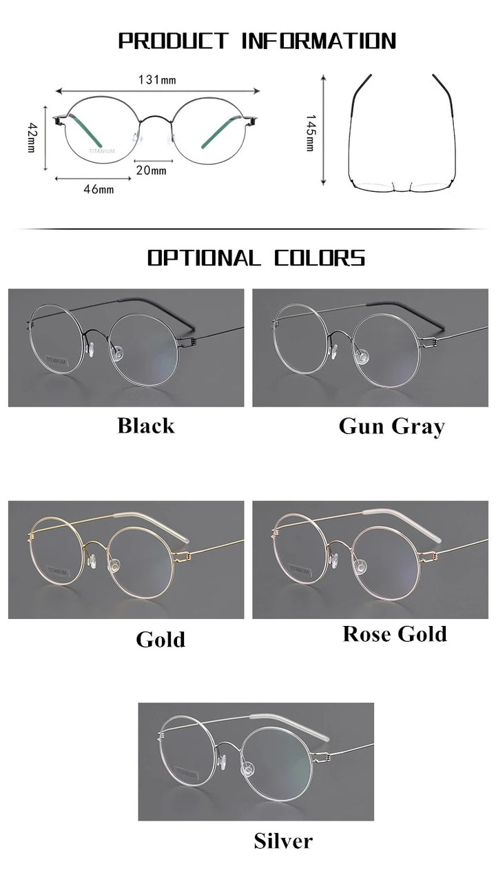 Blackmask Unisex Full Rim Round Pure Titanium Eyeglasses BM-P003 - Official Size Chart and Dimensions