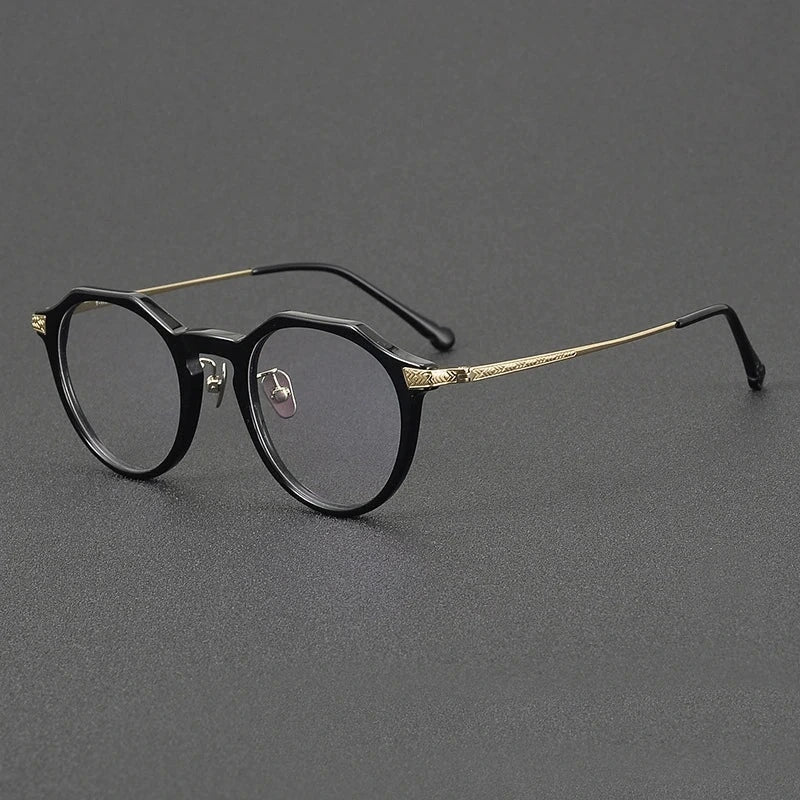 Blackmask Unisex Full Rim Round Titanium Acetate Eyeglasses BM-S402 - Black-Gold