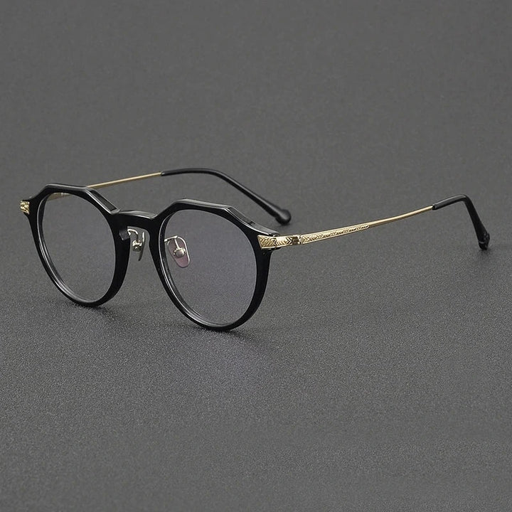 Blackmask Unisex Full Rim Round Titanium Acetate Eyeglasses BM-S402 - Black-Gold