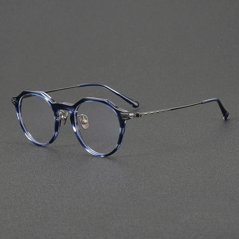 Blackmask Unisex Full Rim Round Titanium Acetate Eyeglasses BM-S402 - Blue-Gray