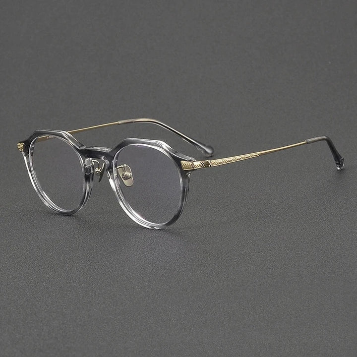 Blackmask Unisex Full Rim Round Titanium Acetate Eyeglasses BM-S402 - Gray-Gold