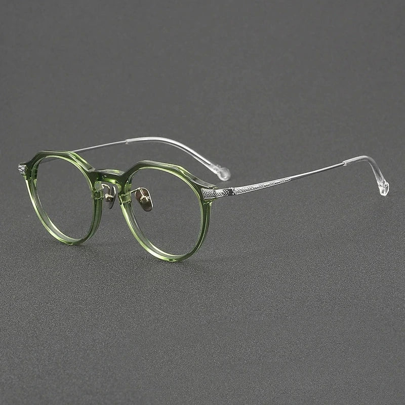 Blackmask Unisex Full Rim Round Titanium Acetate Eyeglasses BM-S402 - Green-Silver