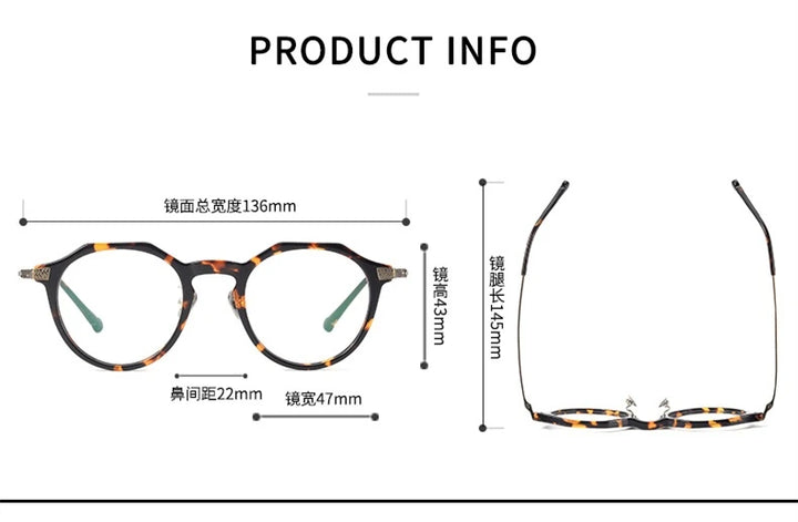 Blackmask Unisex Full Rim Round Titanium Acetate Eyeglasses BM-S402 - Official Size Chart and Dimensions