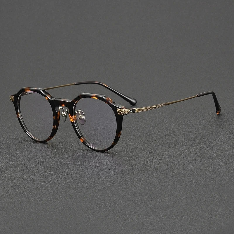 Blackmask Unisex Full Rim Round Titanium Acetate Eyeglasses BM-S402 - Tortoise-Bronze
