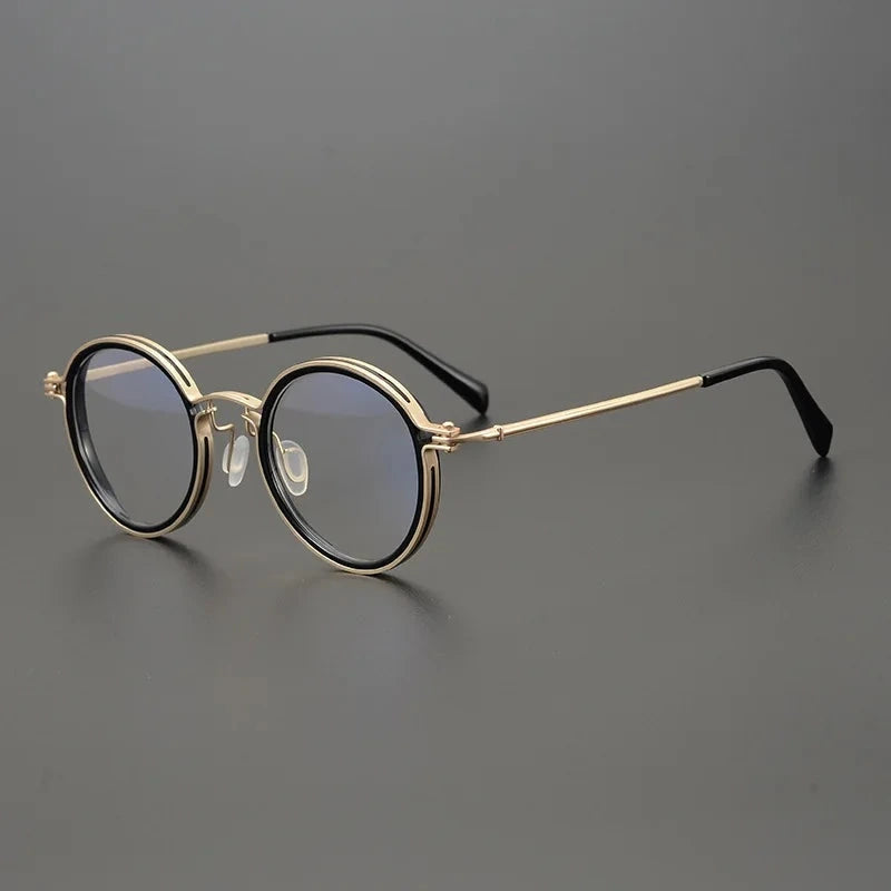 Blackmask Unisex Full Rim Round Titanium Acetate Eyeglasses BM-T5860A - Black-Gold