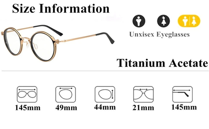 Blackmask Unisex Full Rim Round Titanium Acetate Eyeglasses BM-T5860A - Official Size Chart and Dimensions