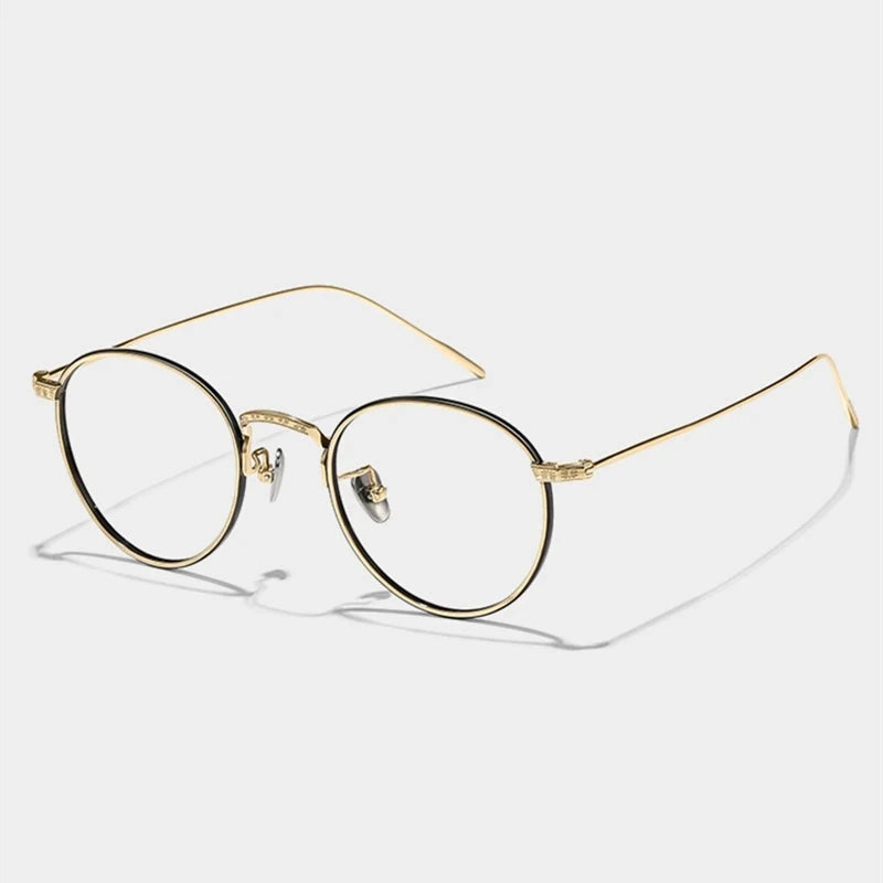 Blackmask Unisex Full Rim Round Pure Titanium Eyeglasses BM-W717 - Black-Gold