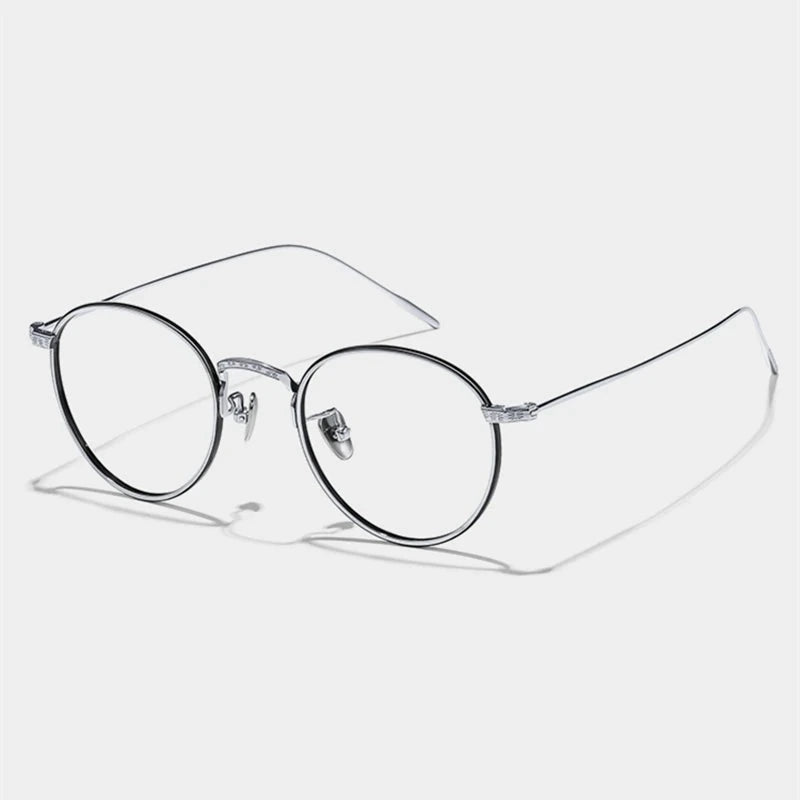 Blackmask Unisex Full Rim Round Pure Titanium Eyeglasses BM-W717 - Black-Silver