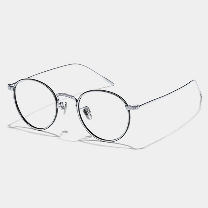 Blackmask Unisex Full Rim Round Pure Titanium Eyeglasses BM-W717 - Black-Silver