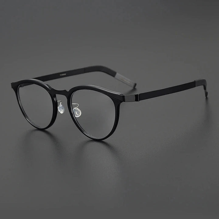 Blackmask Unisex Full Rim Round Titanium Acetate Eyeglasses BM-XP9903 - Black