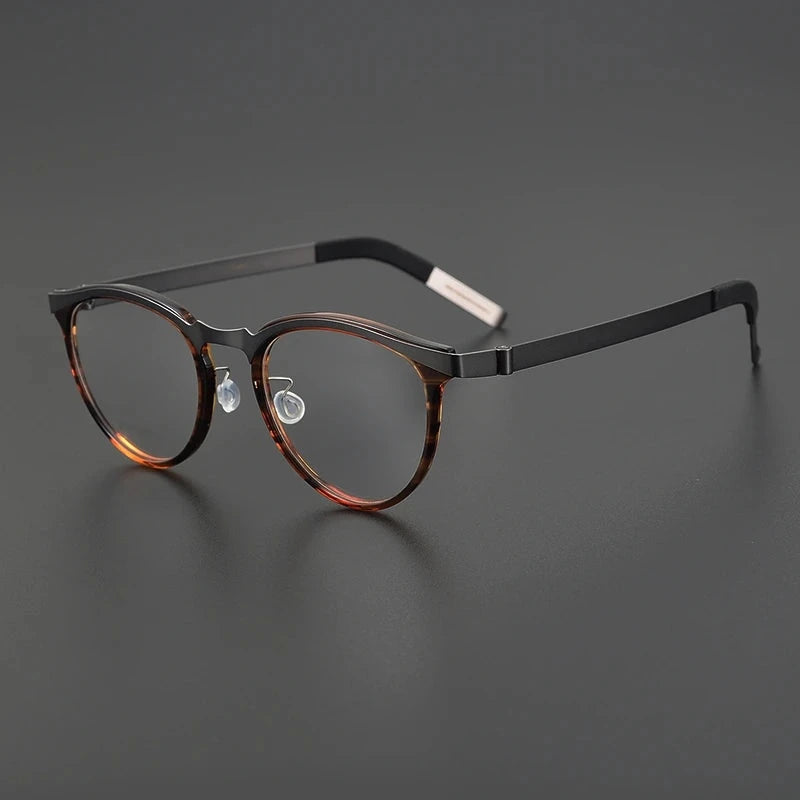 Blackmask Unisex Full Rim Round Titanium Acetate Eyeglasses BM-XP9903 - Brown Stripes