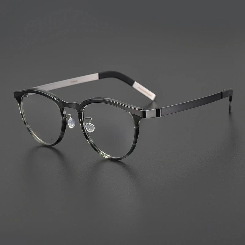 Blackmask Unisex Full Rim Round Titanium Acetate Eyeglasses BM-XP9903 - Gray Stripes