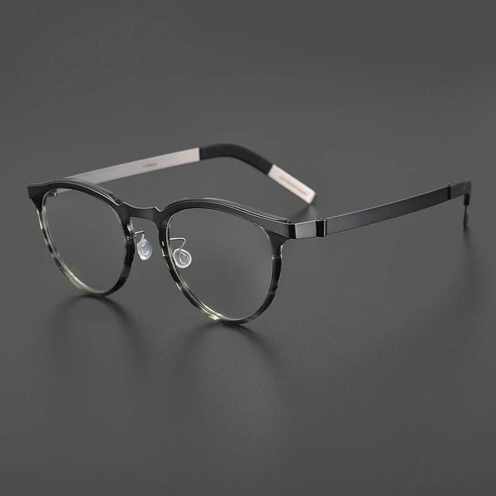 Blackmask Unisex Full Rim Round Titanium Acetate Eyeglasses BM-XP9903 - Gray Stripes
