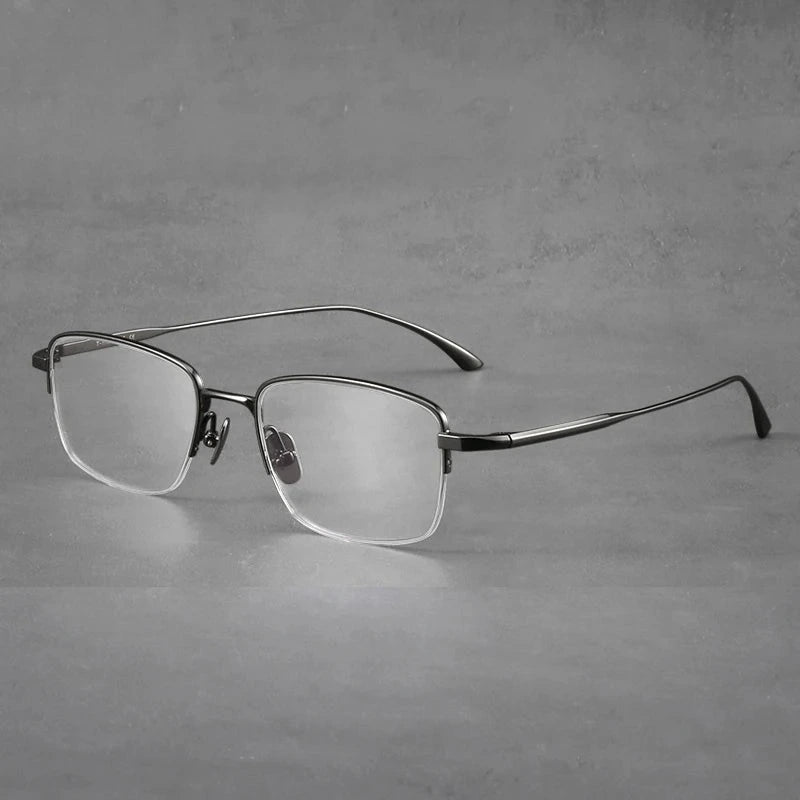 Blackmask Unisex Half Rim Square Pure Titanium Eyeglasses Mies - Gun Gray