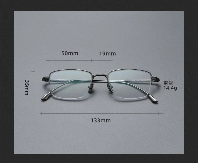 Blackmask Unisex Half Rim Square Pure Titanium Eyeglasses Mies - Official Size Chart and Dimensions