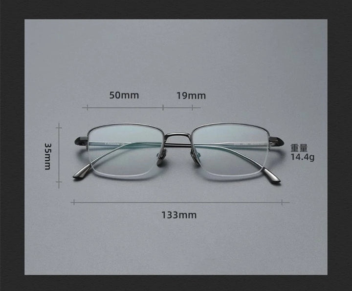 Blackmask Unisex Half Rim Square Pure Titanium Eyeglasses Mies - Official Size Chart and Dimensions